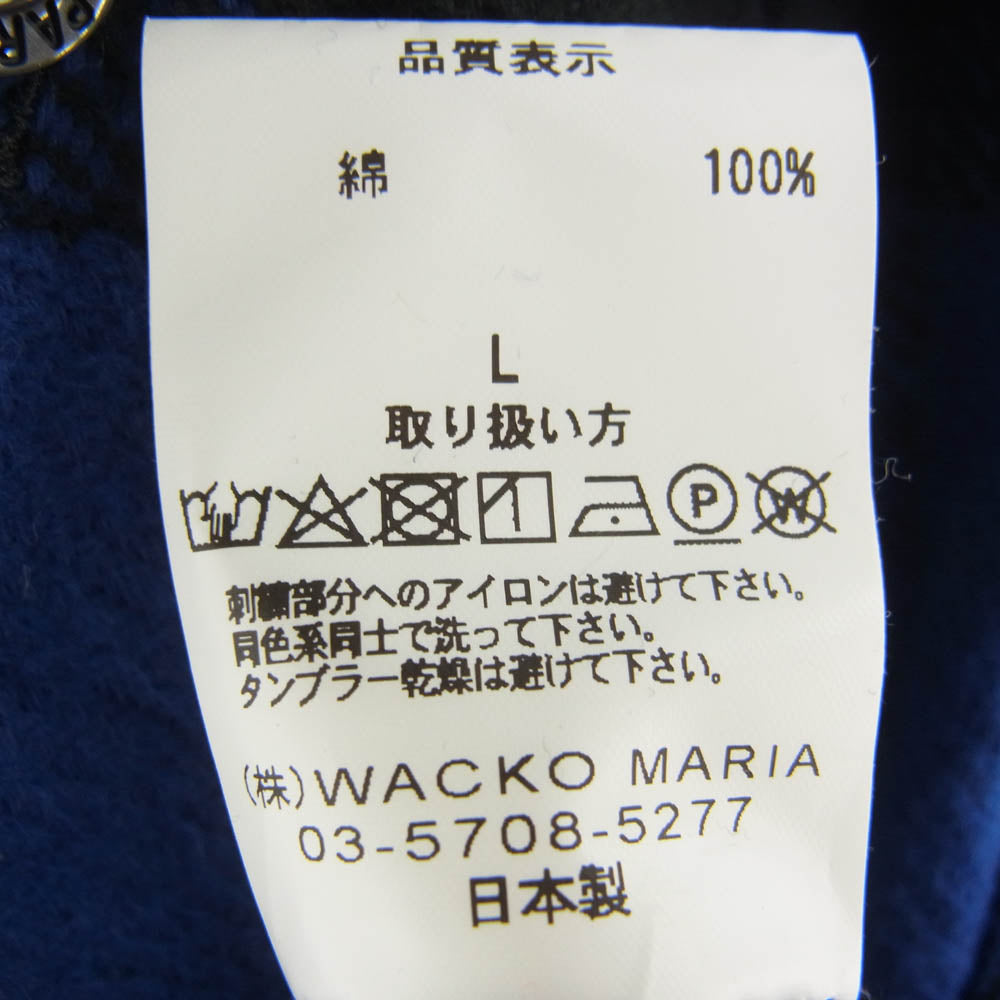 WACKO MARIA ワコマリア 24SS BLOCK CHECK FLANNEL SHIRT ロゴ刺繍 ブロックチェック フランネル シャツ ブラック系 ブルー系 L【中古】