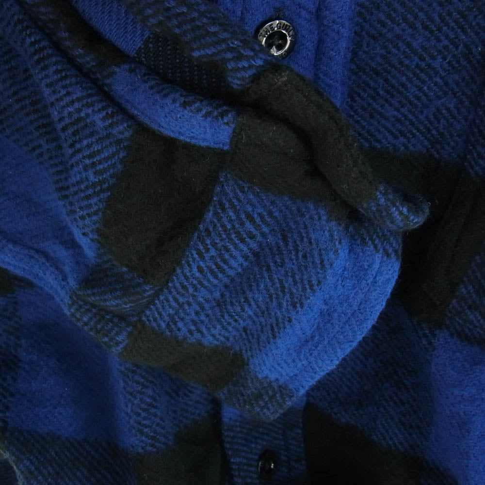 WACKO MARIA ワコマリア 24SS BLOCK CHECK FLANNEL SHIRT ロゴ刺繍 ブロックチェック フランネル シャツ ブラック系 ブルー系 L【中古】