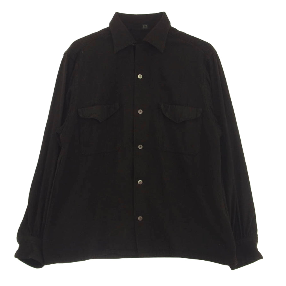 タイガ タカハシ T.T LOT.101 OPEN COLLAR SHIRT オープンカラー シルク100％ 長袖シャツ ダークブラウン系 16【中古】
