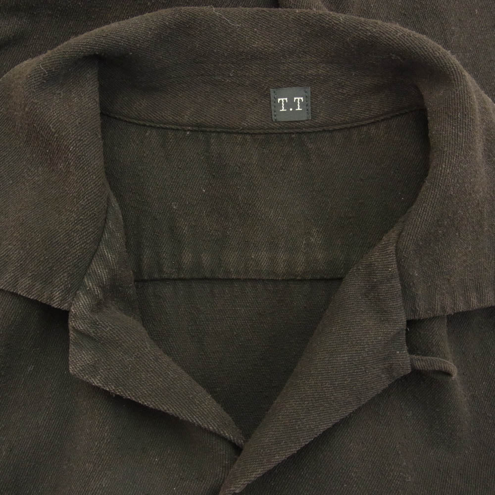 タイガ タカハシ T.T LOT.101 OPEN COLLAR SHIRT オープンカラー シルク100％ 長袖シャツ ダークブラウン系 16【中古】