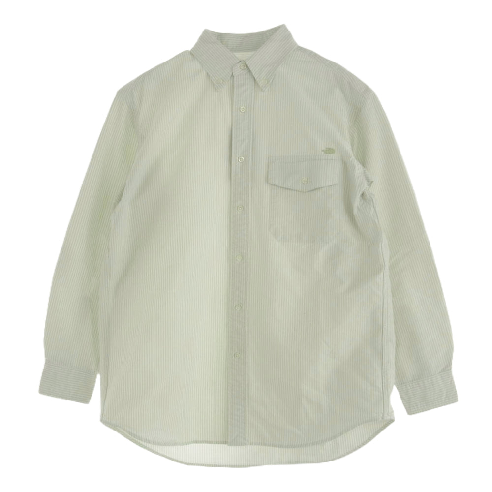 THE NORTH FACE ノースフェイス NT3301N PURPLE LABEL Cotton Polyester Stripe OX B.D. Shirt Sax パープル レーベル コットン ポリエステル ストライプ ボタンダウン 長袖 シャツ ライトグリーン系 S【極上美品】【中古】