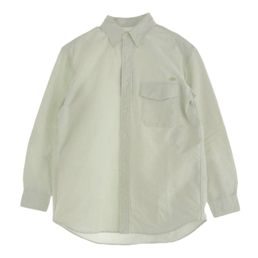 THE NORTH FACE ノースフェイス NT3301N PURPLE LABEL Cotton Polyester Stripe OX B.D. Shirt Sax パープル レーベル コットン ポリエステル ストライプ ボタンダウン 長袖 シャツ ライトグリーン系 S【極上美品】【中古】