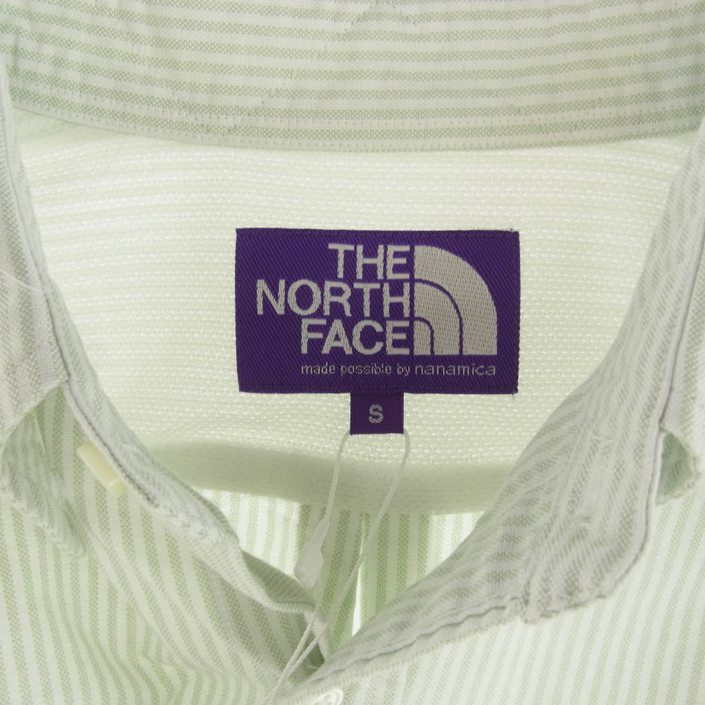 THE NORTH FACE ノースフェイス NT3301N PURPLE LABEL Cotton Polyester Stripe OX B.D. Shirt Sax パープル レーベル コットン ポリエステル ストライプ ボタンダウン 長袖 シャツ ライトグリーン系 S【極上美品】【中古】