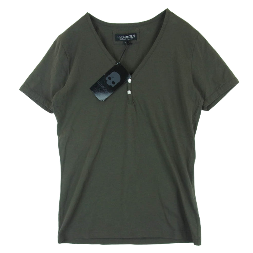 HYDROGEN ハイドロゲン 160611 ヘンリーネック Vネック Ｔシャツ 半袖 カットソー グレー系 164 MILITARY GREEN S【美品】【中古】