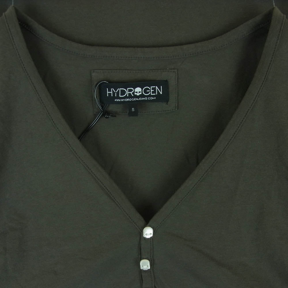 HYDROGEN ハイドロゲン 160611 ヘンリーネック Vネック Ｔシャツ 半袖 カットソー グレー系 164 MILITARY GREEN S【美品】【中古】