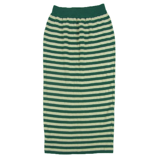 MARNI マルニ ウール ナイロン ボーダー ニット ロング スカート イタリア製 グリーン系 オフホワイト系 36【中古】