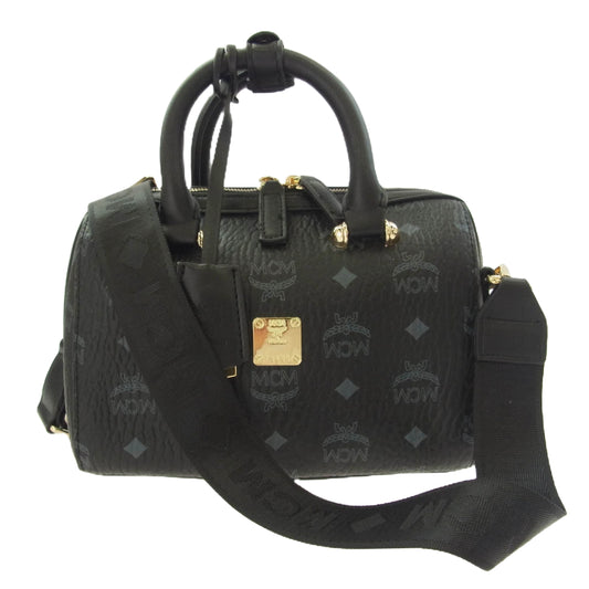 MCM エム・シー・エム ヴィセトス柄 ミニ ボストン バッグ ショルダー バッグ ストラップ付属 ブラック系【中古】