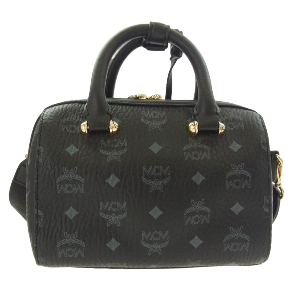 MCM エム・シー・エム ヴィセトス柄 ミニ ボストン バッグ ショルダー バッグ ストラップ付属 ブラック系【中古】
