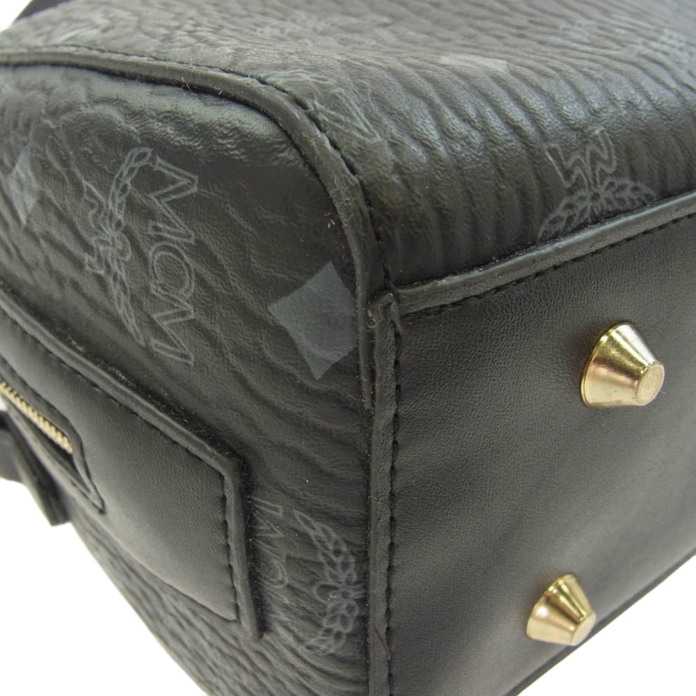 MCM エム・シー・エム ヴィセトス柄 ミニ ボストン バッグ ショルダー バッグ ストラップ付属 ブラック系【中古】