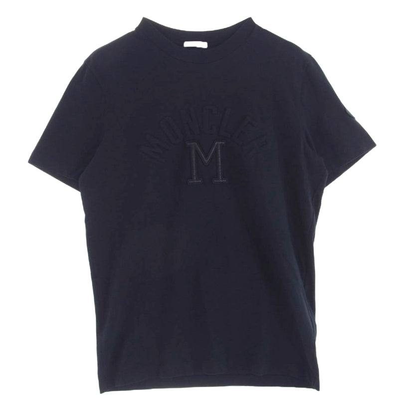 MONCLER モンクレール 23SS I10918C00027　8390T エンボス ロゴ ナイロン ワッペン クルーネック Ｔシャツ 半袖 ネイビー系 M【美品】【中古】