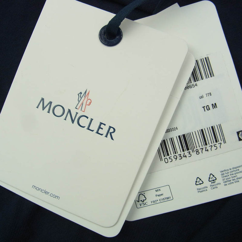 MONCLER モンクレール 23SS I10918C00027　8390T エンボス ロゴ ナイロン ワッペン クルーネック Ｔシャツ 半袖 ネイビー系 M【美品】【中古】