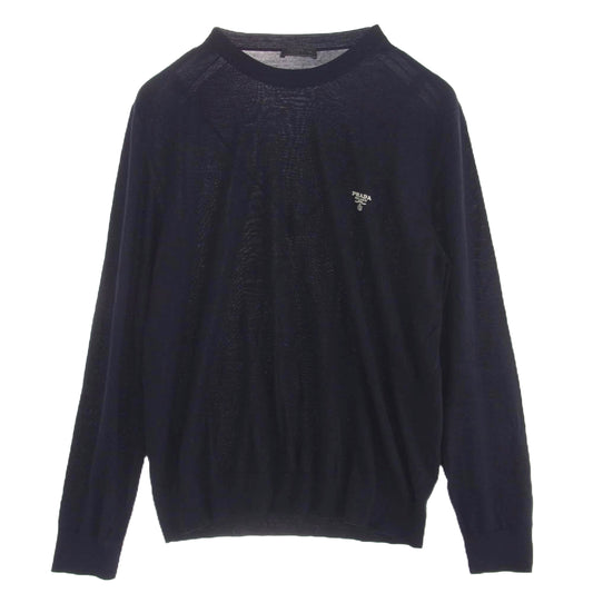 PRADA プラダ 23AW ロゴ刺繍 ニット セーター ネイビー系 50【中古】