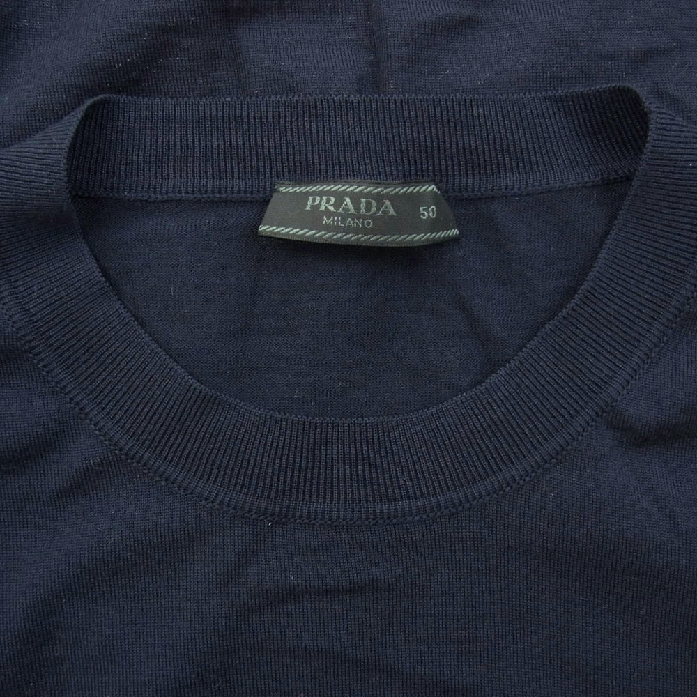 PRADA プラダ 23AW ロゴ刺繍 ニット セーター ネイビー系 50【中古】