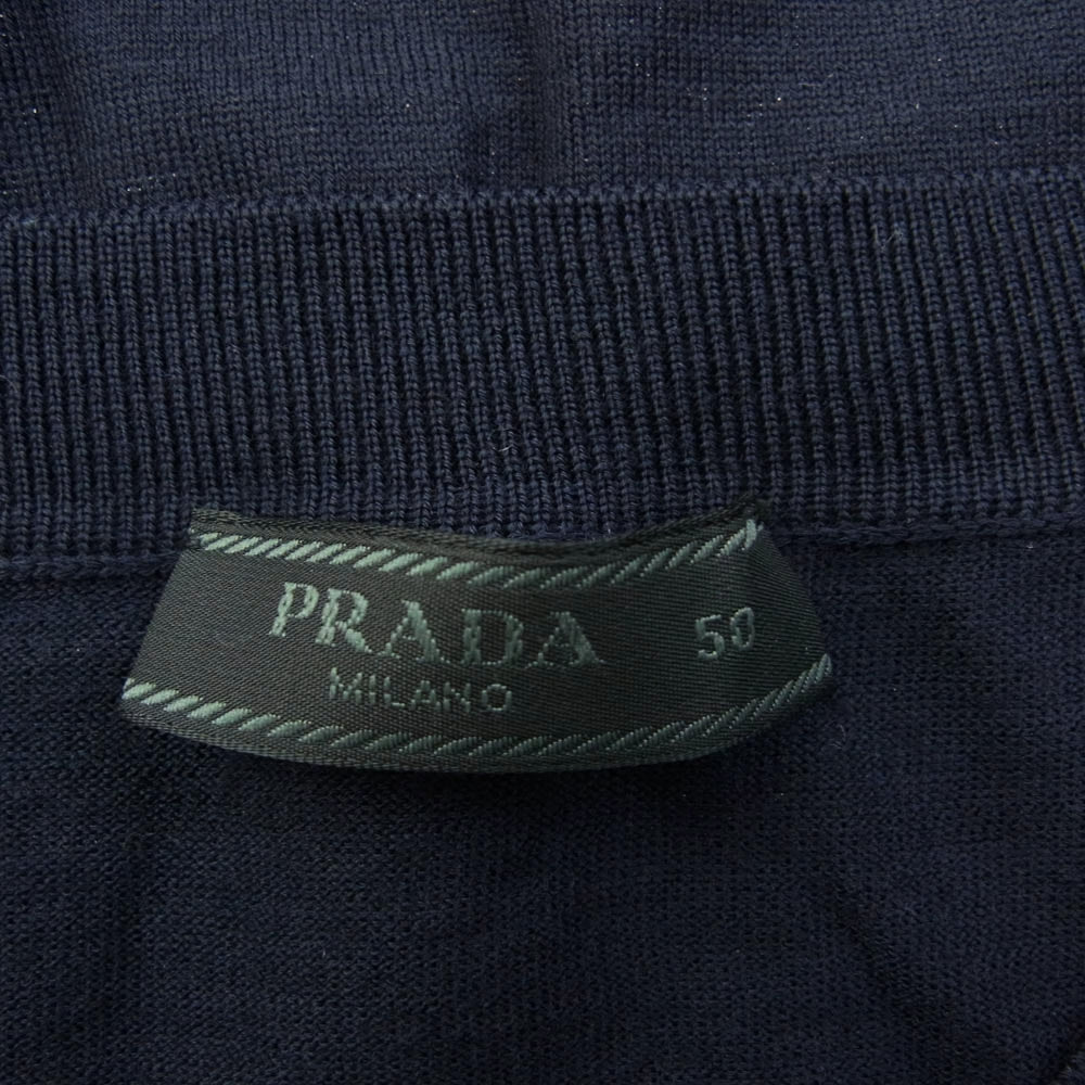 PRADA プラダ 23AW ロゴ刺繍 ニット セーター ネイビー系 50【中古】