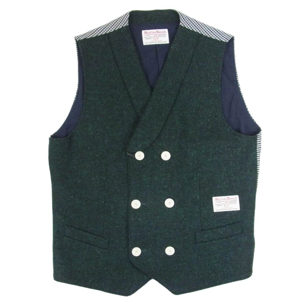 ミツミネ × Harris Tweed ウール ダブル ベスト グリーン系 L【中古】