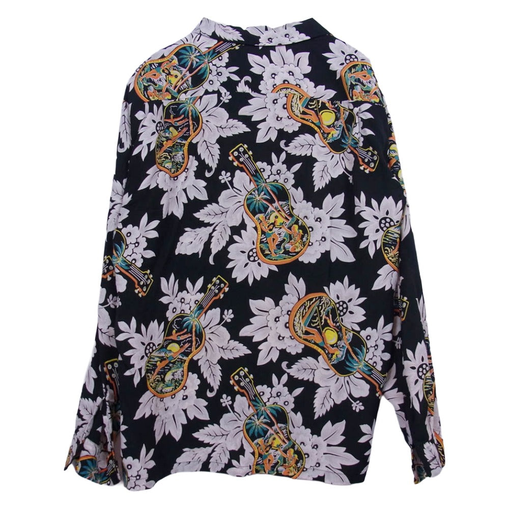 SUN SURF サンサーフ SS28019 UKULELE MELODY L/S RAYON HAWAIIAN SHIRT 洋柄 長袖 アロハ ハワイアン シャツ ブラック系 L【中古】