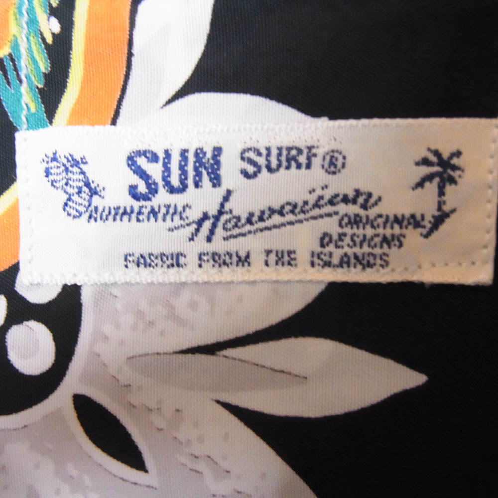 SUN SURF サンサーフ SS28019 UKULELE MELODY L/S RAYON HAWAIIAN SHIRT 洋柄 長袖 アロハ ハワイアン シャツ ブラック系 L【中古】