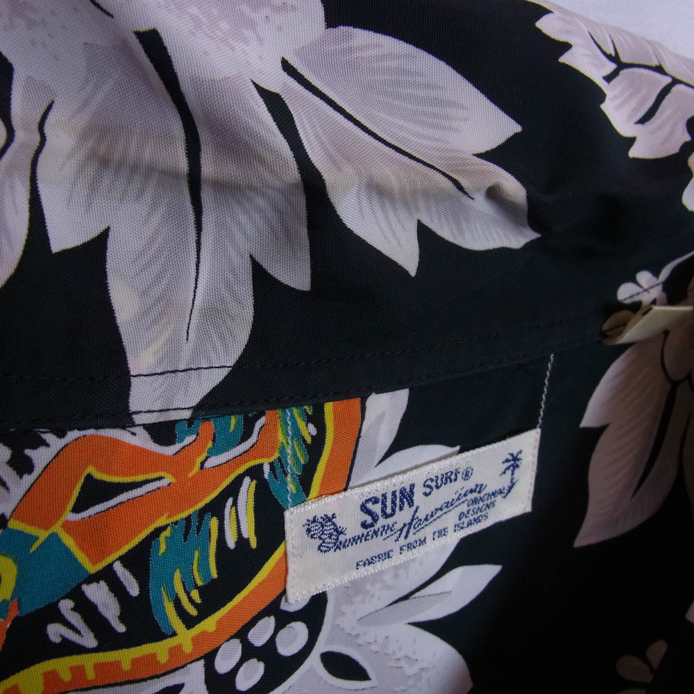 SUN SURF サンサーフ SS28019 UKULELE MELODY L/S RAYON HAWAIIAN SHIRT 洋柄 長袖 アロハ ハワイアン シャツ ブラック系 L【中古】