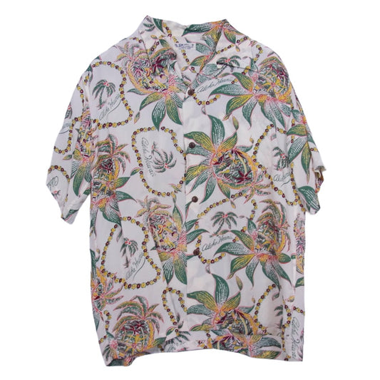 SUN SURF サンサーフ SS37774 RAYON S/S DREAMS AND PINEAPPLE 洋柄 半袖 アロハ ハワイアン シャツ グリーン系 L【中古】