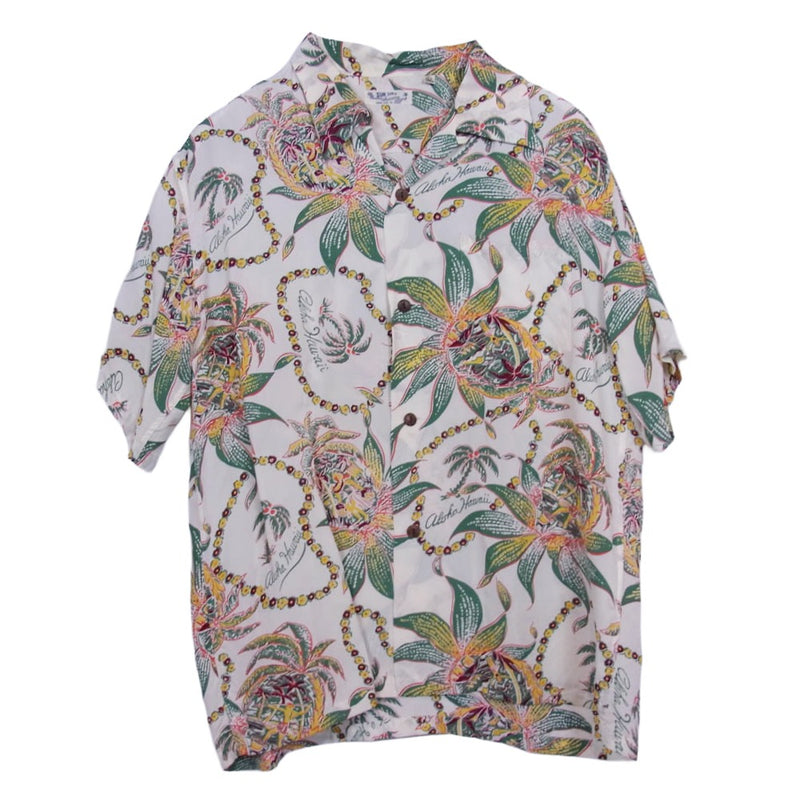 SUN SURF サンサーフ SS37774 RAYON S/S DREAMS AND PINEAPPLE 洋柄 半袖 アロハ ハワイアン シャツ グリーン系 L【中古】