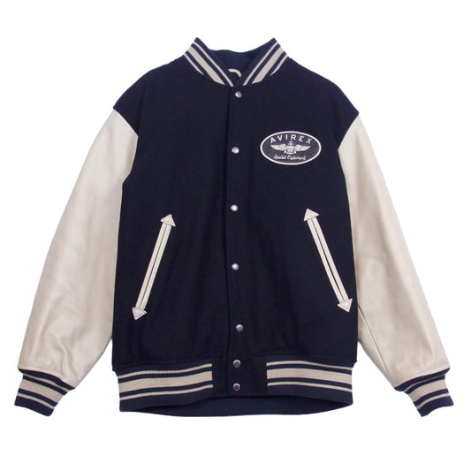 AVIREX アヴィレックス 783-3952013 SIGNATUR VARSITY JACKET シグネチャー バーシティ ジャケット スタジャン スタジアムジャンパー ネイビー系 L【中古】