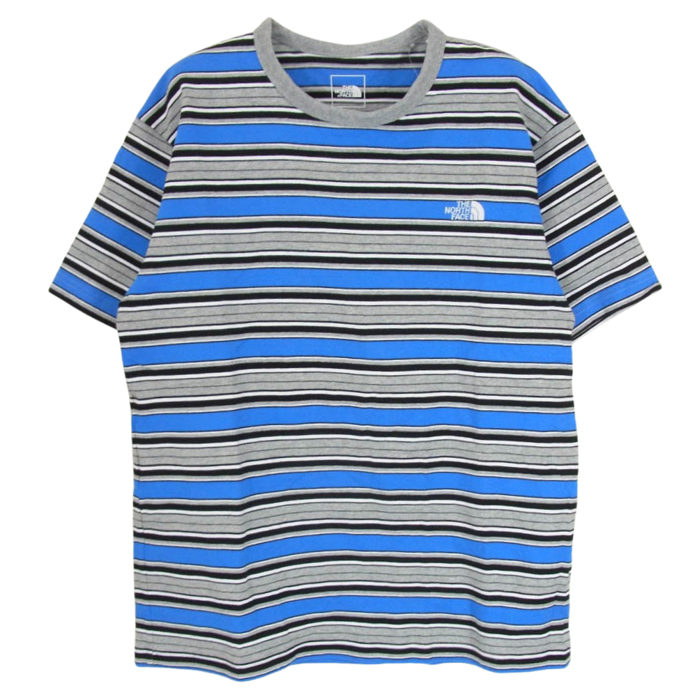 THE NORTH FACE ノースフェイス NT32253 S/S MULTI BORDER TEE ヘビーウエイト 半袖 Tシャツ ブルー系 L【中古】