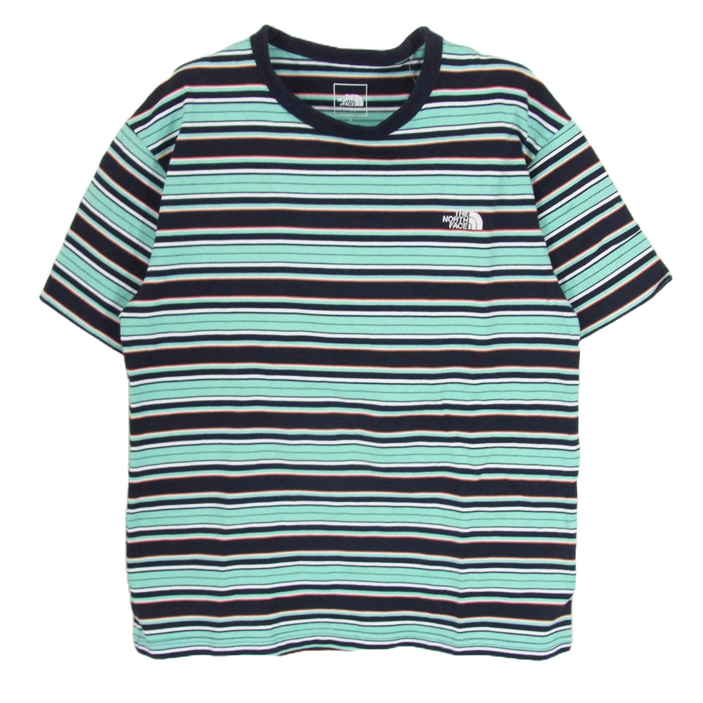 THE NORTH FACE ノースフェイス NT32253 S/S MULTI BORDER TEE ヘビーウエイト 半袖 Tシャツ グリーン系 L【中古】