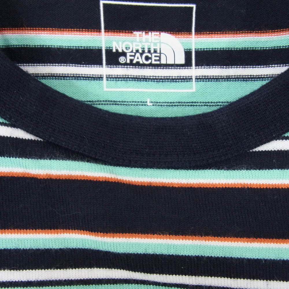THE NORTH FACE ノースフェイス NT32253 S/S MULTI BORDER TEE ヘビーウエイト 半袖 Tシャツ グリーン系 L【中古】
