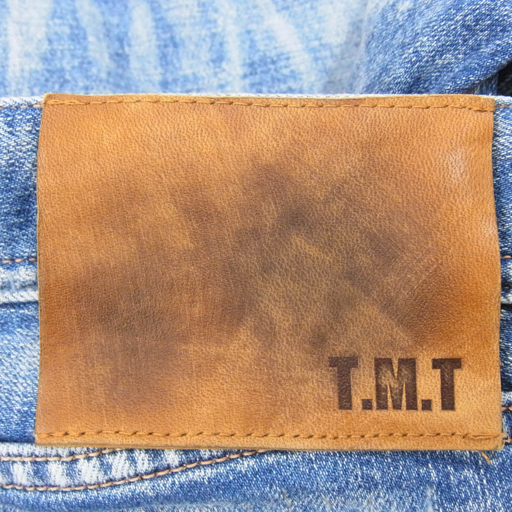 TMT ティーエムティー TPT-F2105 HYBRID-STRETCH DENIM 5P TIGHT TAPERED ダメージ加工 テーパード デニム パンツ インディゴブルー系 L【中古】