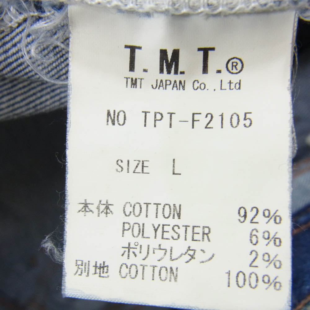 TMT ティーエムティー TPT-F2105 HYBRID-STRETCH DENIM 5P TIGHT TAPERED ダメージ加工 テーパード デニム パンツ インディゴブルー系 L【中古】