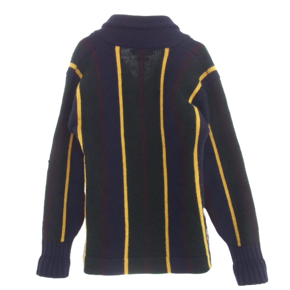 POLO RALPH LAUREN ポロ・ラルフローレン STRIPE CARDIGAN WOOL ウール100％ 厚手 ショールカラー ニット カーディガン ネイビー系 L【中古】