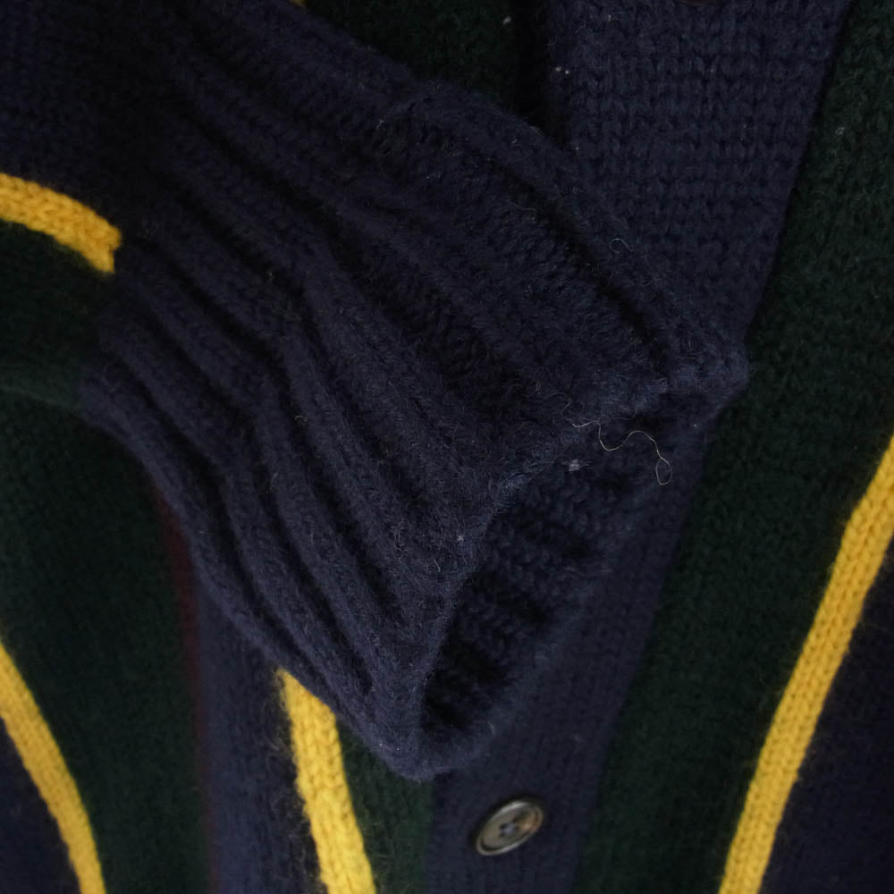 POLO RALPH LAUREN ポロ・ラルフローレン STRIPE CARDIGAN WOOL ウール100％ 厚手 ショールカラー ニット カーディガン ネイビー系 L【中古】
