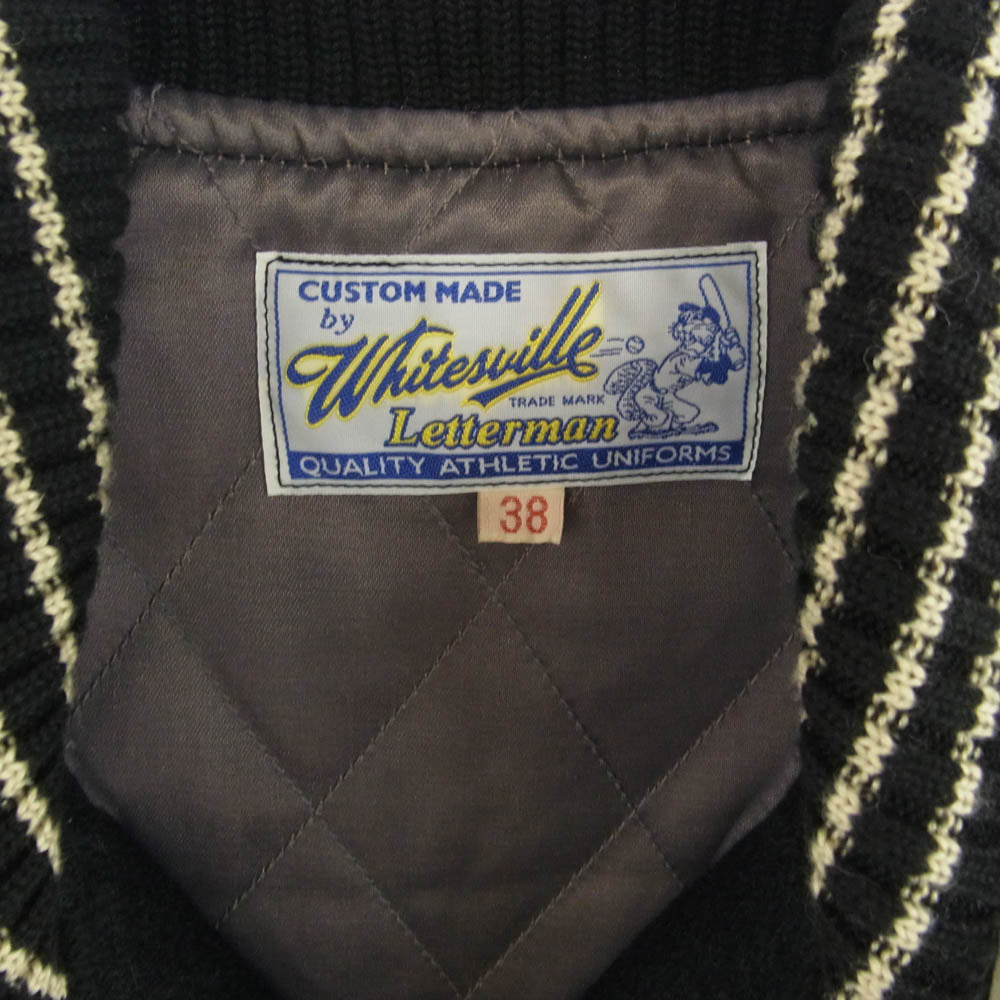 WHITESVILLE ホワイツビル WV11595 スカル イーグル ワッペン ロゴ フルデコ ウール レザー アワード ジャケット スタジャン ブラック系 38【中古】
