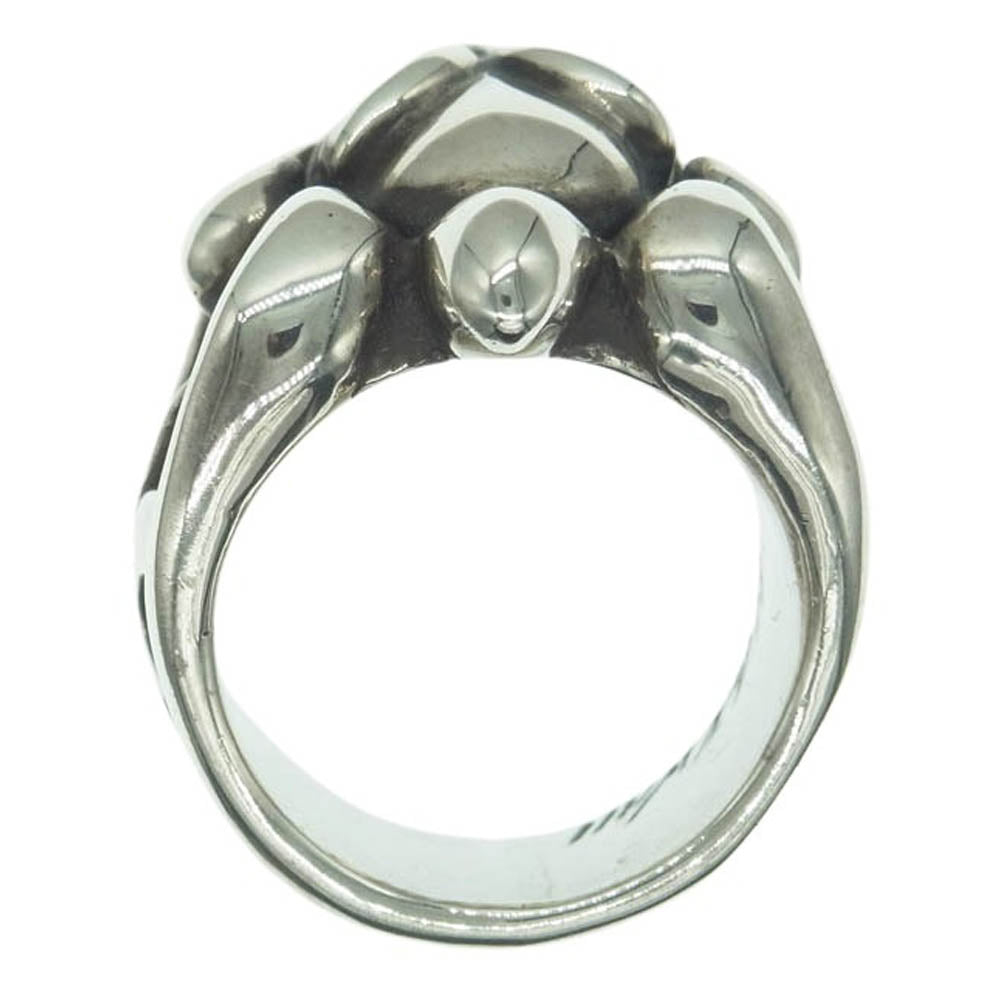 BILL WALL LEATHER ビルウォールレザー Tribal Band Ring w/ Skull w/Ruby Eyes 両目ルビーカスタム トライバルバンド スカル リング シルバー系 レッド系 約19.5号【中古】