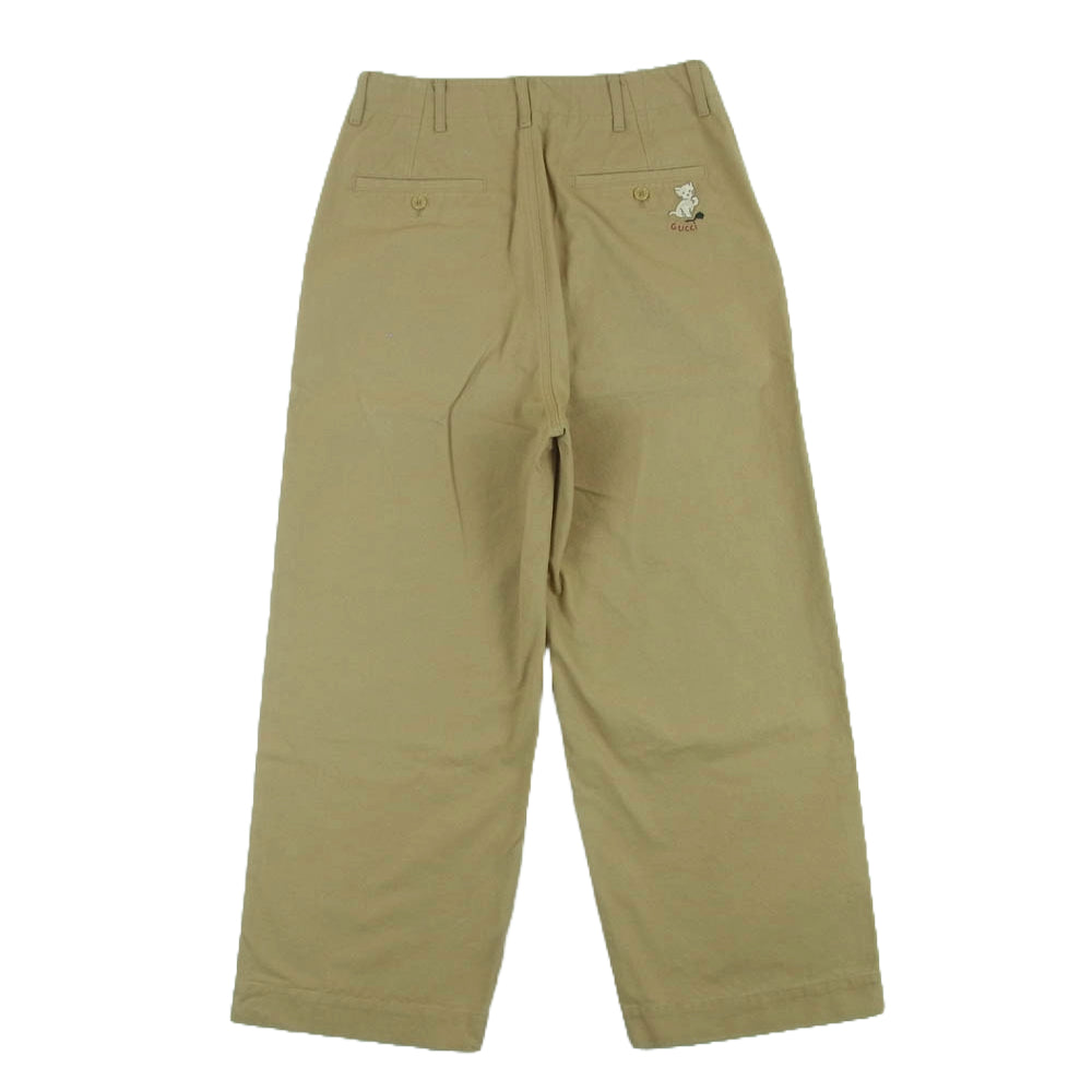 GUCCI グッチ MH9 651728 キャット 刺繍 チノ トラウザー パンツ コットン イタリア製 ベージュ系 9813 44【極上美品】【中古】