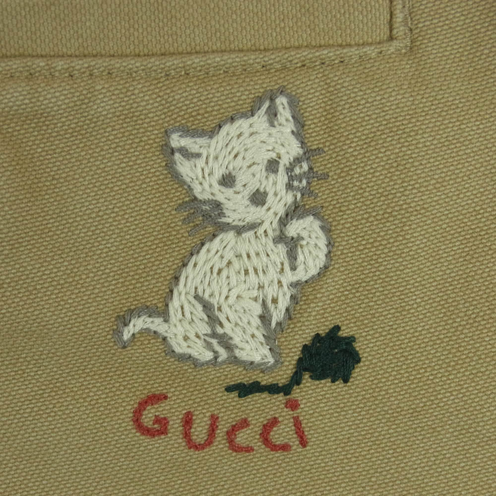 GUCCI グッチ MH9 651728 キャット 刺繍 チノ トラウザー パンツ コットン イタリア製 ベージュ系 9813 44【極上美品】【中古】