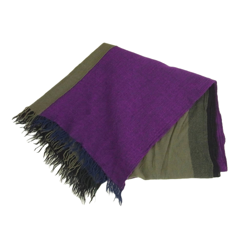 Y's Yohji Yamamoto ワイズ ヨウジヤマモト ウール 大判 ストール マフラー カラー切替 ブラック系 パープル系【中古】