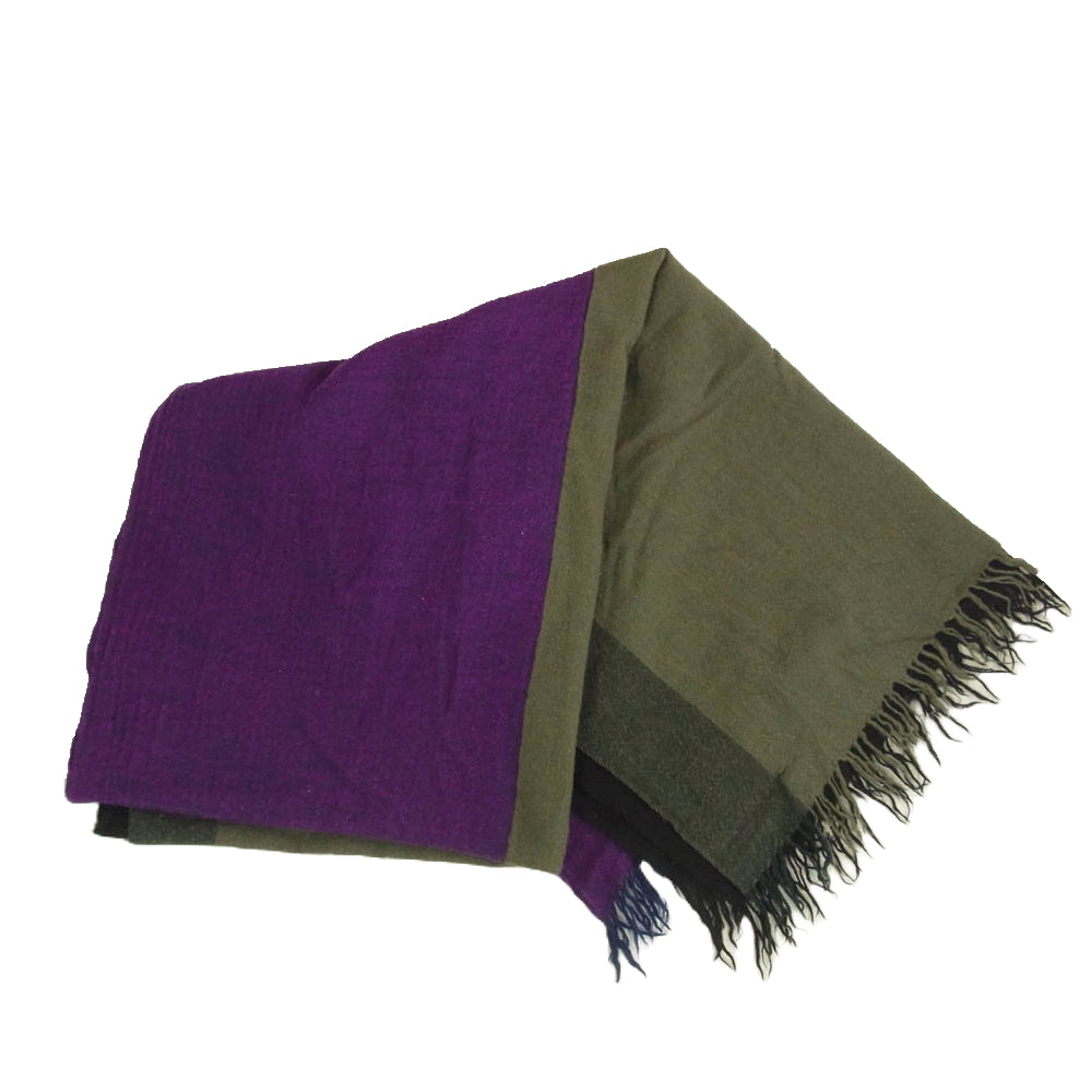 Y's Yohji Yamamoto ワイズ ヨウジヤマモト ウール 大判 ストール マフラー カラー切替 ブラック系 パープル系【中古】