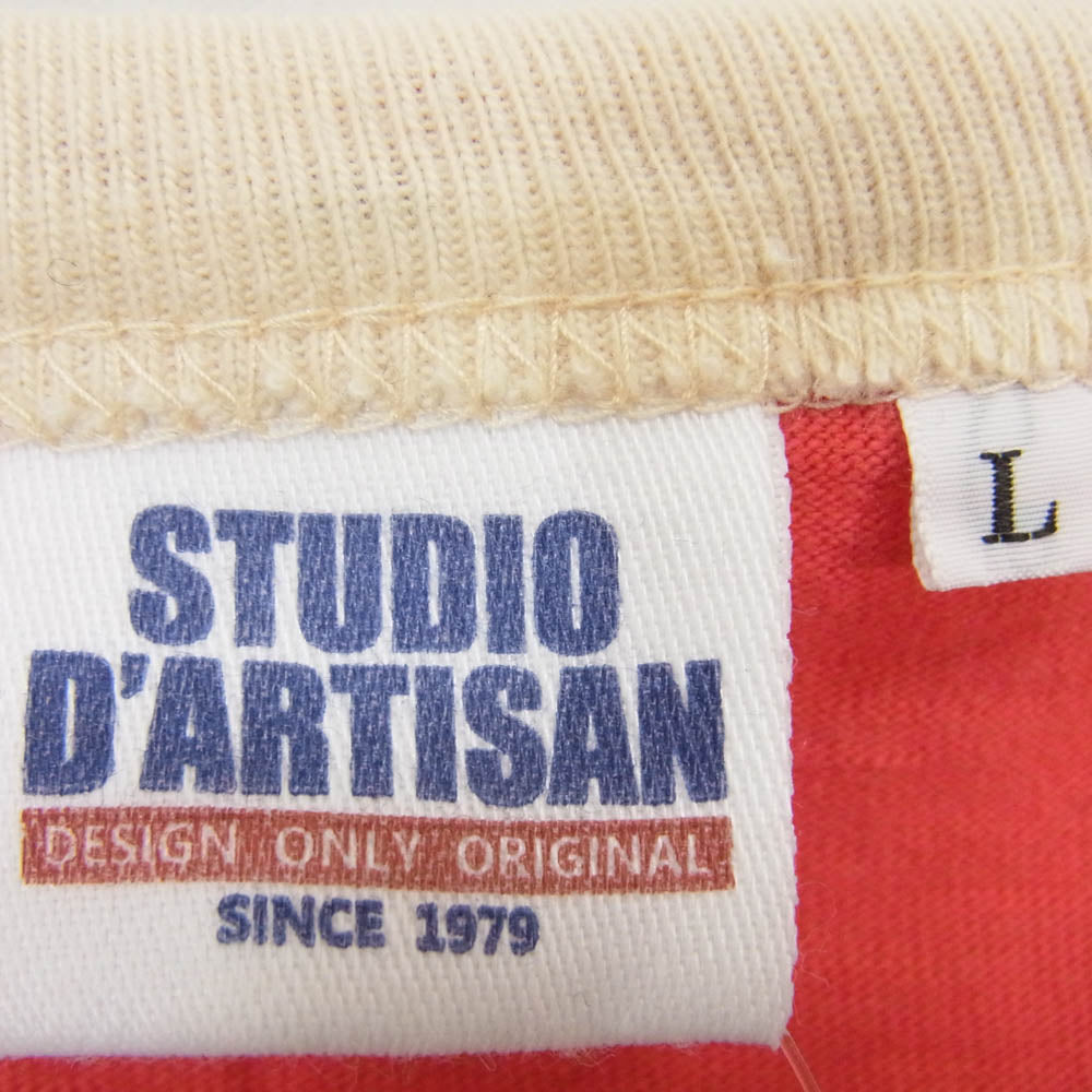 STUDIO D’ARTISAN ステュディオダルチザン 7分丈 ラグラン スリーブ プリント カットソー ベージュ レッド系 L【中古】