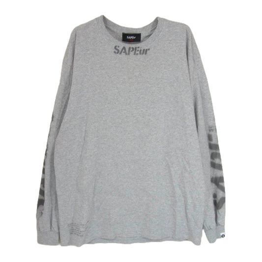 SAPEUR サプール 袖 ロゴ 丸首 クルーネック カットソー 長袖 Tシャツ グレー系 L【中古】