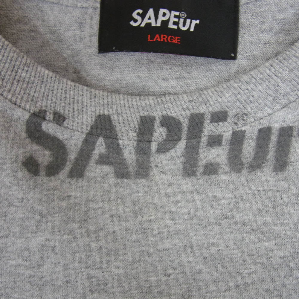 SAPEUR サプール 袖 ロゴ 丸首 クルーネック カットソー 長袖 Tシャツ グレー系 L【中古】