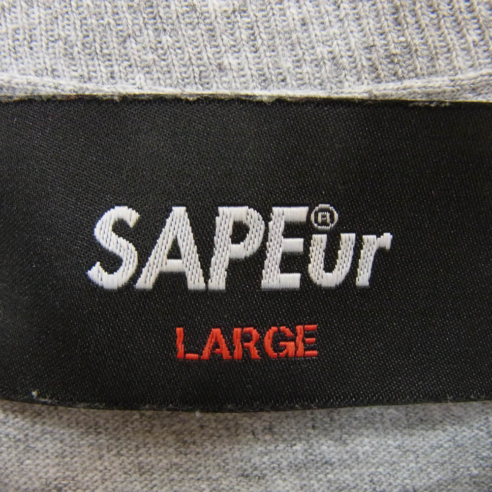 SAPEUR サプール 袖 ロゴ 丸首 クルーネック カットソー 長袖 Tシャツ グレー系 L【中古】