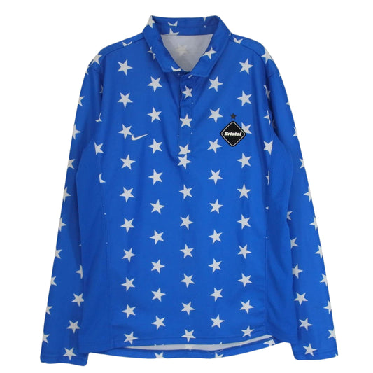 F.C.R.B. エフシーアールビー 13AW スター 総柄 ポリエステル 長袖 ポロ シャツ ブルー系 L【中古】