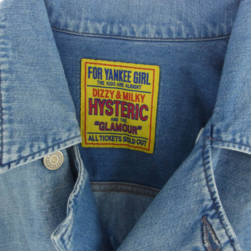 HYSTERIC GLAMOUR ヒステリックグラマー 01213AH05 ユーズド ダメージ加工 オーバーサイズ デニム シャツ デニム ロング シャツ インディゴ インディゴブルー系 FREE【中古】