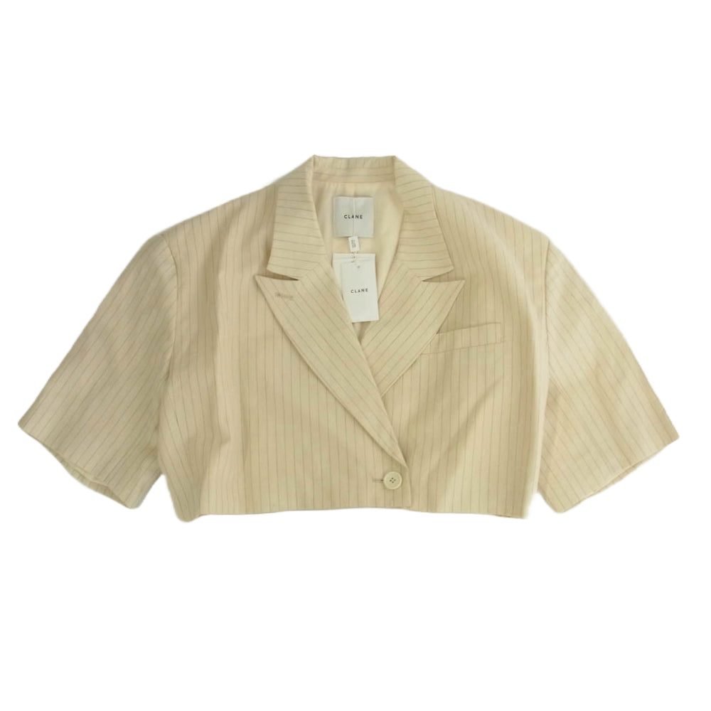 CLANE クラネ 16103-047216110-7322 CROPPED TAILORED JACKET PANTS クロップド ストライプ テーラード ジャケット スラックス パンツ セットアップ オフホワイト系 上-1、下-0【新古品】【未使用】【中古】