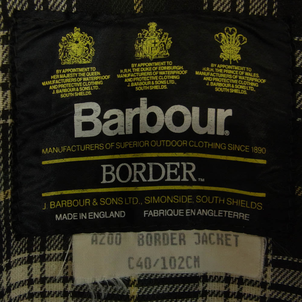 Barbour バブアー 80s～90s 英国製 3ワラント BORDER JACKET オイルド ワックスドコットン ボーダー ジャケット カーキ系 C40/102CM【中古】