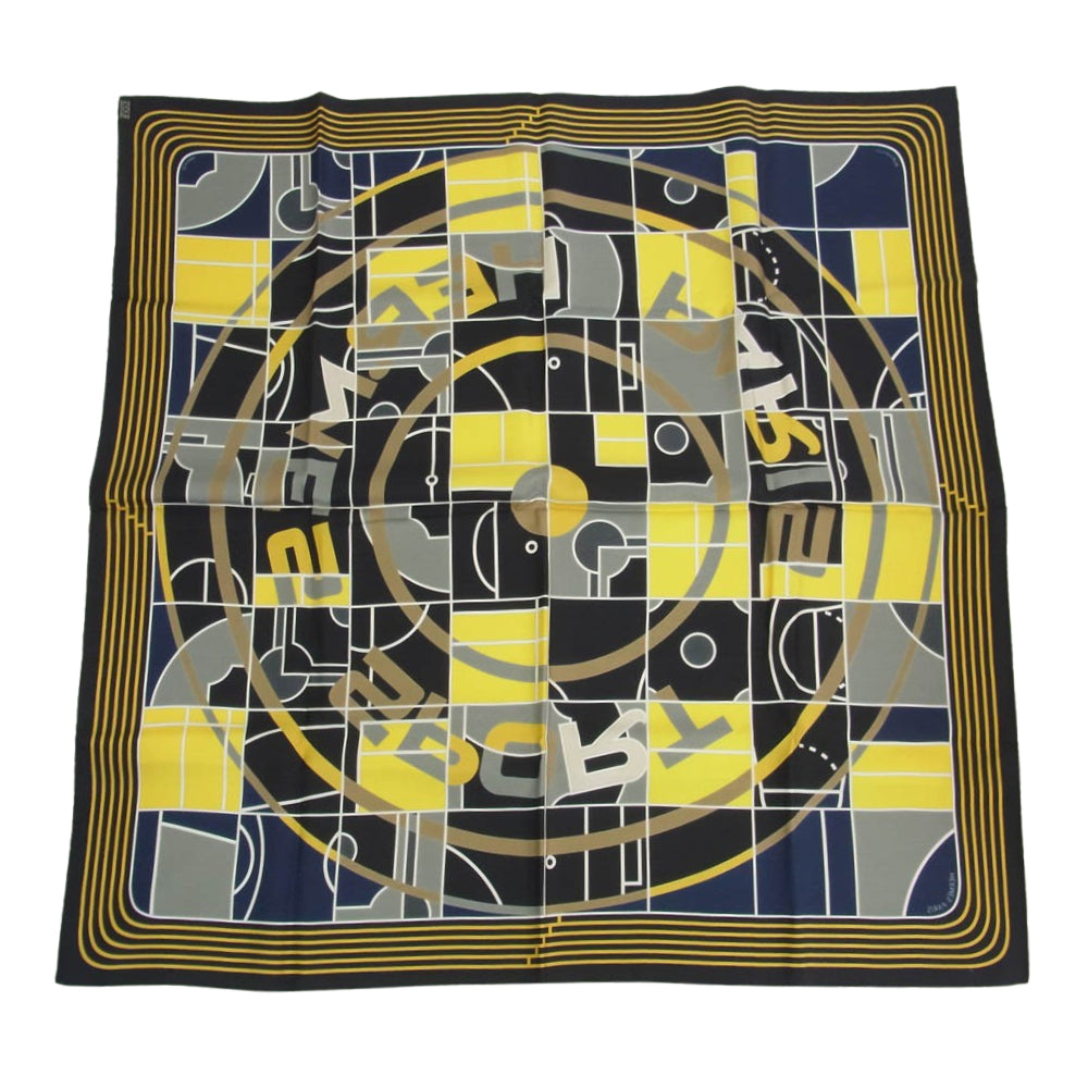 HERMES エルメス シルク100% SPORT エルメススポーツ カレ90? スカーフ ブラック系 グレー系 マルチカラー系【中古】
