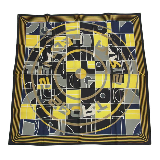 HERMES エルメス シルク100% SPORT エルメススポーツ カレ90? スカーフ ブラック系 グレー系 マルチカラー系【中古】
