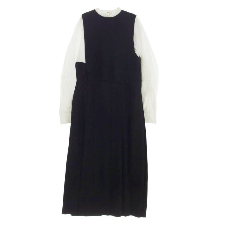 ENFOLD エンフォルド 300fa733-1880 KNIT-LAYERED PLEATS DRESS ニットレイヤード プリーツ ドレス ロング ワンピース ブラック系 ホワイト系 36【極上美品】【中古】