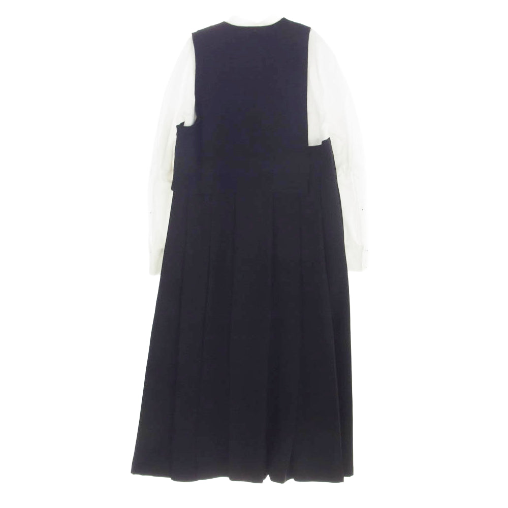 ENFOLD エンフォルド 300fa733-1880 KNIT-LAYERED PLEATS DRESS ニットレイヤード プリーツ ドレス ロング ワンピース ブラック系 ホワイト系 36【極上美品】【中古】